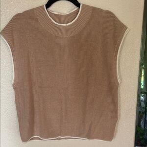 Sleeveless Tan Knit Sweater Vest